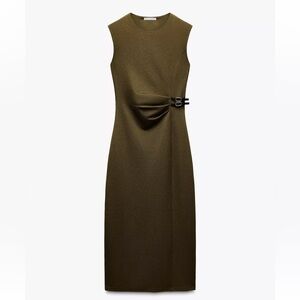 Zara Olive Green Sleeveless Twill Dress
